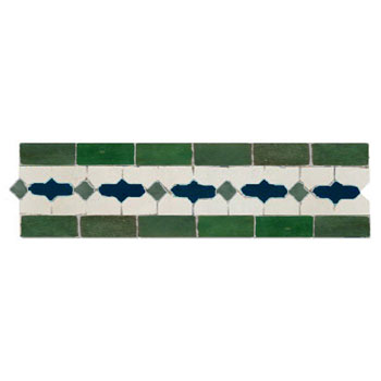 Mosaic House Moroccan tile Bowtie 1-10-3 White Green Midnight Blue  zellige, mosaic, zellij, border, glaze, traditional 